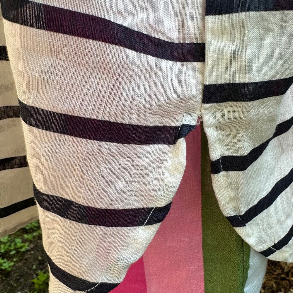Hester & Orchard Linen Blend Tunic Top B&W Striped 3/4 Sleeve Button‎ Up Size L - Picture 5 of 12